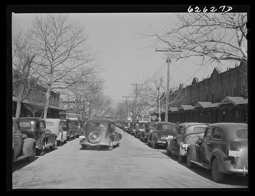 Residential section. Parked cars of shipyard workers. Newport News, Virginia
