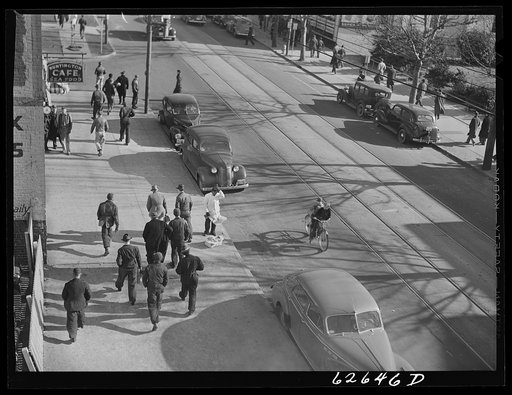 Shipyard workers going home at 4:00 p.m. Newport News, Virginia