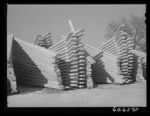 Stacked lumber. Tappahannock, Virginia