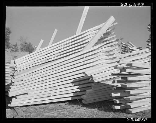 Stacked lumber. Tappahannock, Virginia