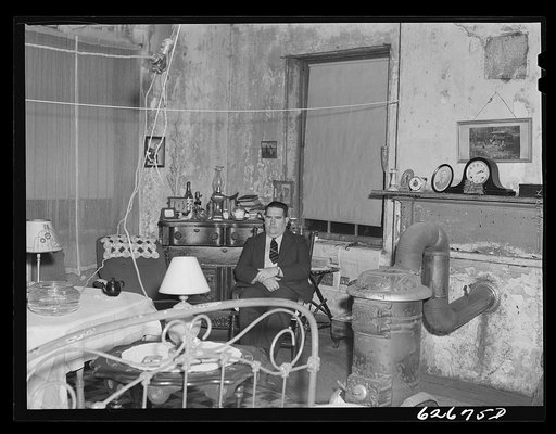 Mission pianist in his room at the Helping Hand Mission. Portsmouth, Virginia
