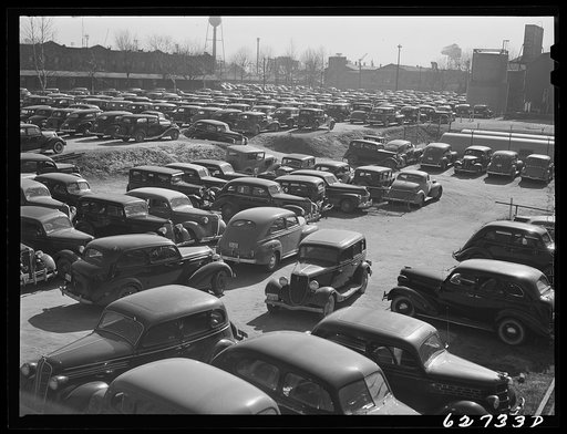 Parked cars of shipyard workers. Newport News, Virginia