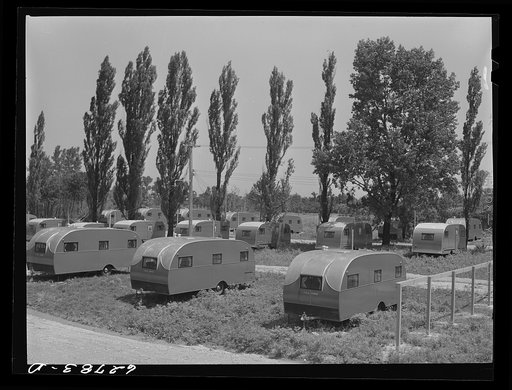 FSA (Farm Security Administration) trailer camp for defense workers, situated a quarter mile from General Electric plant in Erie, Pennsylvania. There are 200 trailers here, occupied by childless couples and by families of one or two children