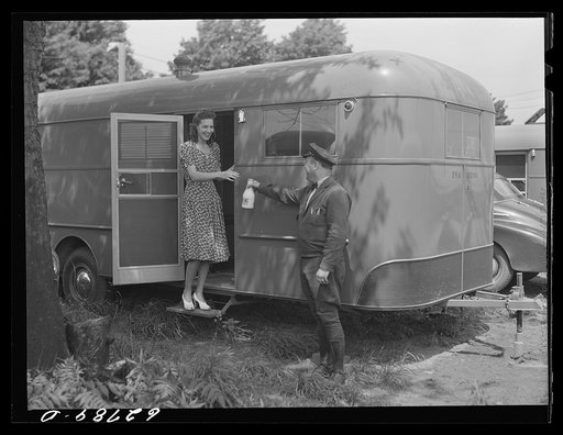 Untitled photo, possibly related to: FSA (Farm Security Administration) trailer camp for defense workers, situated a quarter mile from General Electric plant in Erie, Pennsylvania. There are 200 trailers here, occupied by childless couples and by families of one or two children