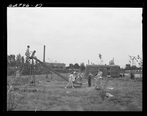 Untitled photo, possibly related to: Playground at FSA (Farm Security Administration) trailer camp. Erie, Pennsylvania