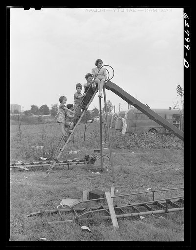 Untitled photo, possibly related to: Playground at FSA (Farm Security Administration) trailer camp. Erie, Pennsylvania