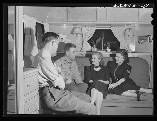 Evening visitors at the trailer of Milton B. Ackerman, FSA (Farm Security Administration) camp manager. Erie, Pennsylvania