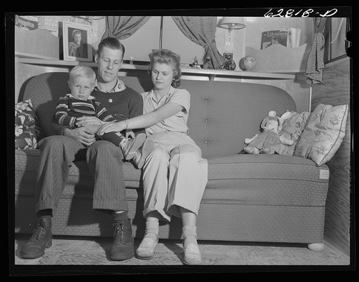 General Electric worker, wife and child. FSA (Farm Security Administration) trailer camp. Erie, Pennsylvania