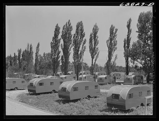 Untitled photo, possibly related to: FSA (Farm Security Administration) trailer camp for defense workers, situated a quarter mile from General Electric plant in Erie, Pennsylvania. There are 200 trailers here, occupied by childless couples and by families of one or two children