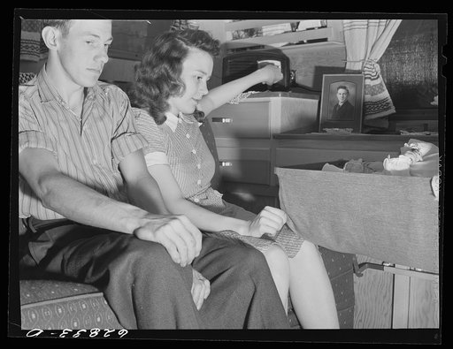 Untitled photo, possibly related to: Wife and child of worker at General Electric plant in trailer home at FSA (Farm Security Administration) camp. Erie, Pennsylvania