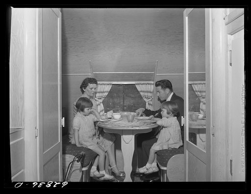 Untitled photo, possibly related to: Defense worker from Alabama in trailer home with family. Erie, Pennsylvania