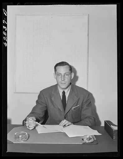 Milton B. Ackerman, manager of FSA (Farm Security Administration) trailer camp for defense workers at Erie, Pennsylvania