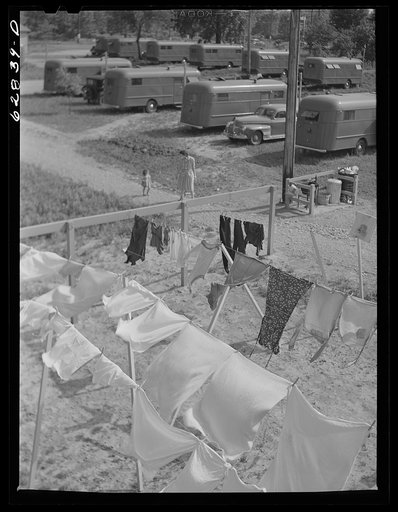 Wash hanging at utility building. FSA (Farm Security Administration) trailer camp, Erie, Pennsylvania
