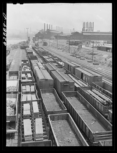 Railroad cars at Jones Laughlin steel company. Pittsburgh, Pennsylvania