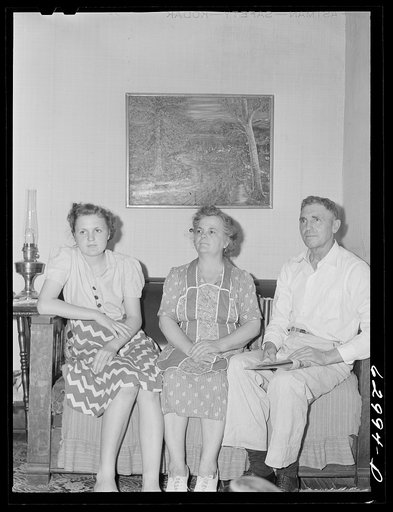 Untitled photo, possibly related to: Lieutenant Sedgewick of United States Navy talking with Luther Corbin, a farmer whose land has been bought by Navy for construction of ammunition depot. Martin County, Indiana