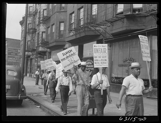 Picket line in front of Mid-City Realty Company. South Chicago, Illinois