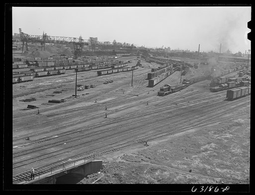 Untitled photo, possibly related to: Railroad yards. Milwaukee, Wisconsin