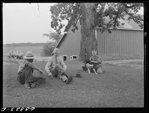 County supervisor talking with FSA (Farm Security Administration) tenant purchase borrower on front lawn of farm he has bought. Freeborn County, Minnesota