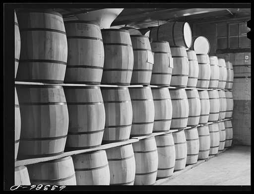 Barrels of powdered milk at Land O'Lakes plant. Minneapolis, Minnesota