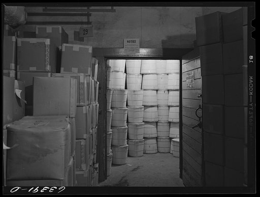 Tubs of butter in storage at Land O'Lakes plant. Minneapolis, Minnesota