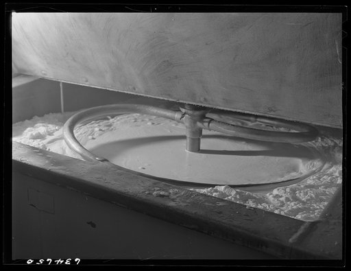 Cream which will be used for making butter. Creamery, Antigo, Wisconsin