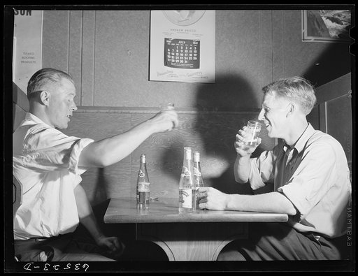 Untitled photo, possibly related to: Farm boys in beer parlor on Sunday afternoon. Finnish community of Bruce Crossing, Michigan
