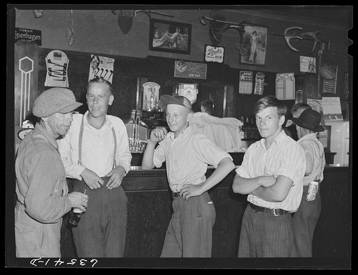 Farm boys in beer parlor on Sunday afternoon. Finnish community of Bruce Crossing, Michigan