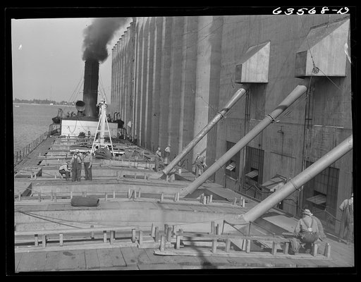Loading the James Watt with wheat. Elevator "E". Duluth, Minnesota