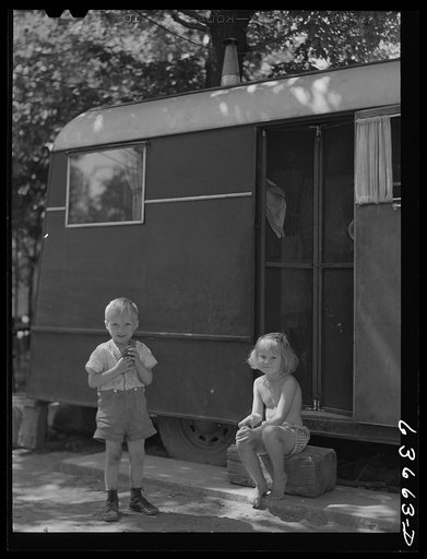 Children of defense worker living in Daniels trailer park. Outskirts of Detroit, Michigan