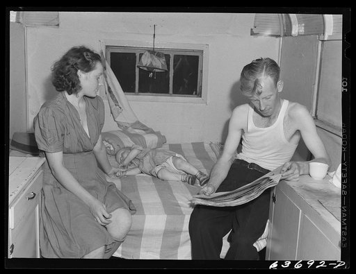 Defense worker and family in their trailer home. Oak Grove trailer park, outskirts of Detroit, Michigan
