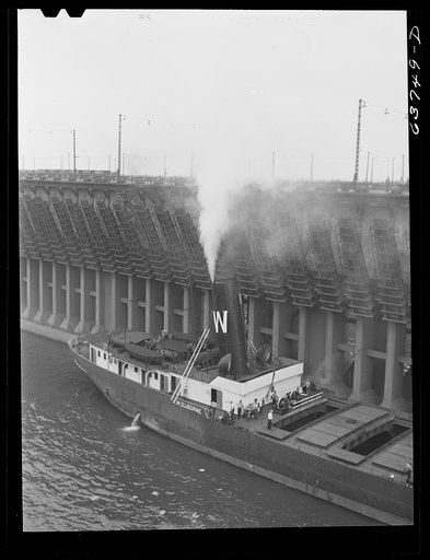Untitled photo, possibly related to: Loading lake boat with iron ore. Allouez, Wisconsin