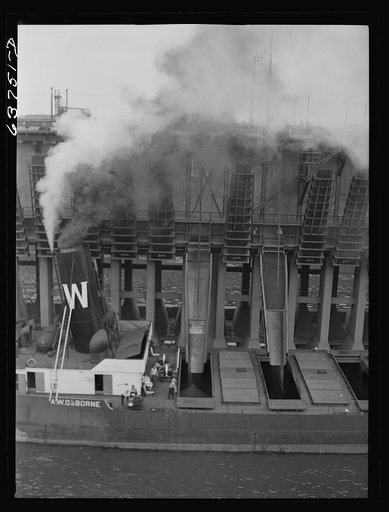Loading lake boat with iron ore. Allouez, Wisconsin
