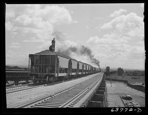 Cars of ore from the Minnesota iron range going onto loading docks at Allouez, Wisconsin