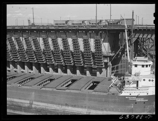 Great lakes boat at ore docks. Allouez, Wisconsin