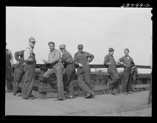 Ore punchers waiting for change of shift. Allouez, Wisconsin