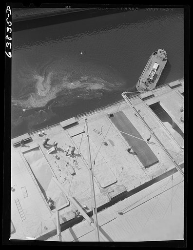 Grain boat being loaded at elevator. Superior, Wisconsin