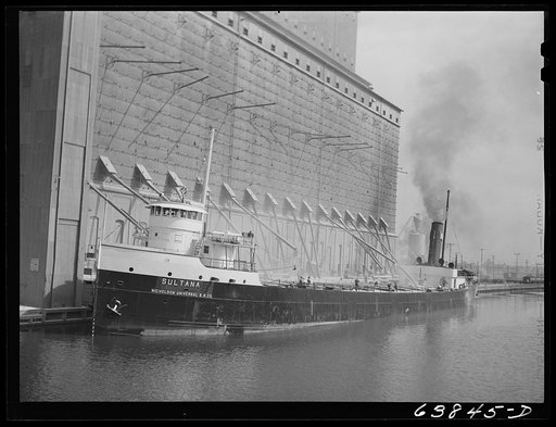 Loading grain boat at Great Northern elevator. Superior, Wisconsin