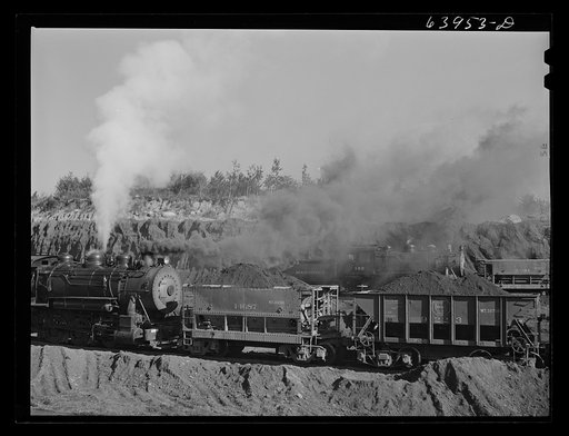 Carloads of iron ore at Mahoning pit. Hibbing, Minnesota