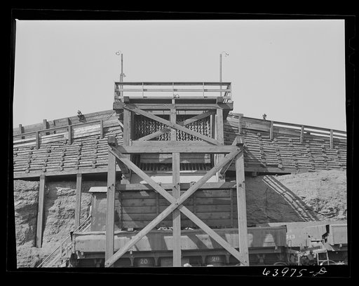 Screening plant for separating ore scram (lower grade ore). Mahoning pit, Hibbing, Minnesota