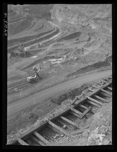 Albany Mine, Hibbing, Minnesota. Ore from this mine is brought up by truck