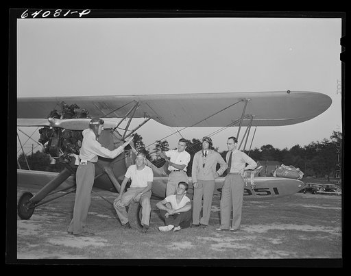 Instructor with group of student flyers under Civilian Pilot Training Program. Congressional Airport. Rockville, Maryland
