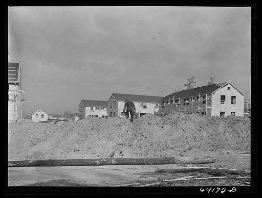 Untitled photo, possibly related to: Construction of homes for defense workers. Greenbelt, Maryland