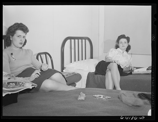 Untitled photo, possibly related to: These girls work at the Aberdeen proving grounds and live in dormitory built by FSA (Farm Security Administration) for defense workers. Aberdeen, Maryland
