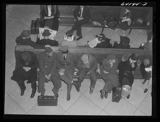 Washington, D.C. Greyhound bus terminal on the day before Christmas. Soldiers and civilians waiting for buses