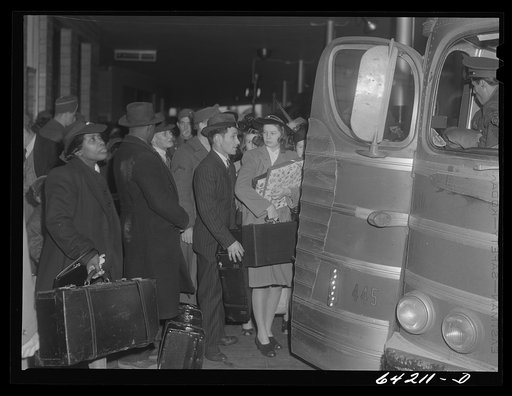 Washington, D.C. Greyhound bus terminal on the day before Christmas. Boarding a bus to Richmond