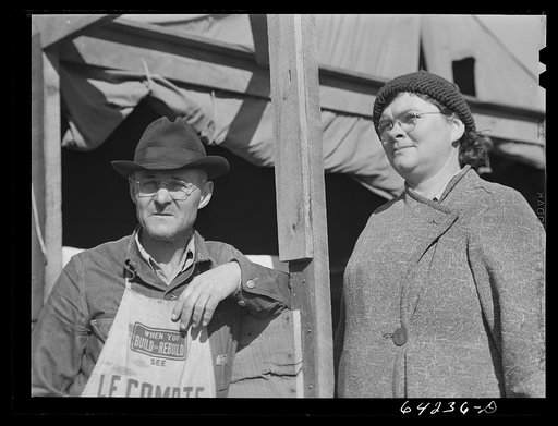 Newton County, Missouri. Camp Crowder area. Farm couple from neighboring county. He came to this area for construction work