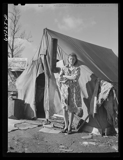 Newton County, Missouri. Camp Crowder area. Wife of construction worker from Oklahoma living in tent along U.S. Highway No. 71