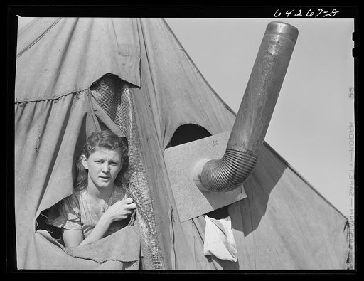 Newton County, Missouri. Camp Crowder area. Wife of construction worker from Oklahoma living in tent along U.S. Highway No. 71