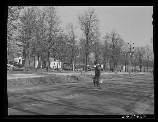 Untitled photo, possibly related to: Newton County, Missouri. Camp Crowder area. Tents, trailers and cabins stretch along U.S. Highway No. 71 for ten miles bordering the construction area