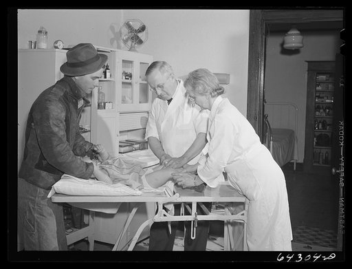 Chaffee, Missouri. Little girl who was bitten by a dog receiving anti-hydrophobia vaccine